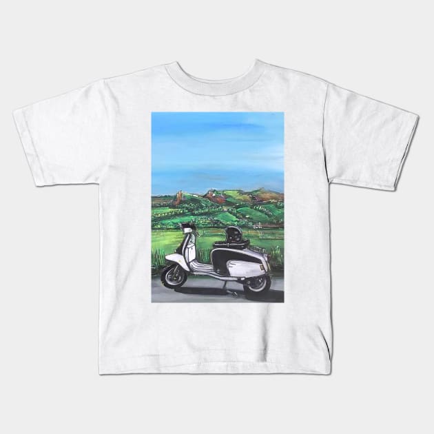 Retro Scooter, Classic Scooter, Scooterist, Scootering, Scooter Rider, Mod Art Kids T-Shirt by Scooter Portraits